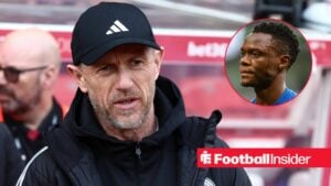 Gary Rowett looking at Patson Daka in circle