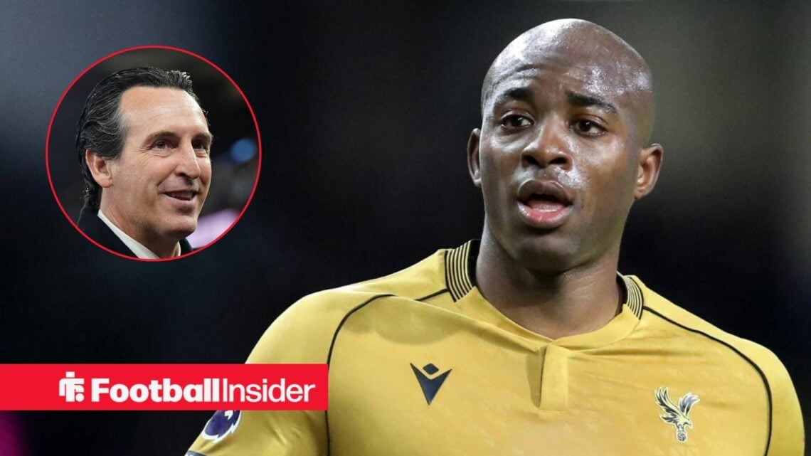 Crystal Palace striker Jean-Philippe Mateta with Aston Villa manager Unai Emery inset