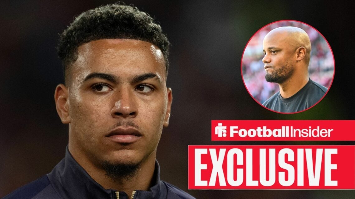 Morgan Rogers in England kit with Vincent Kompany in circle