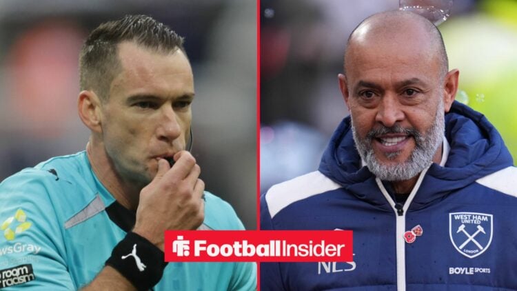 West Ham manager Nuno Espirito Santo with referee Jarred Gillett