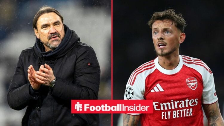 Leeds United manager Daniel Farke claps with Arsenal defender Ben White