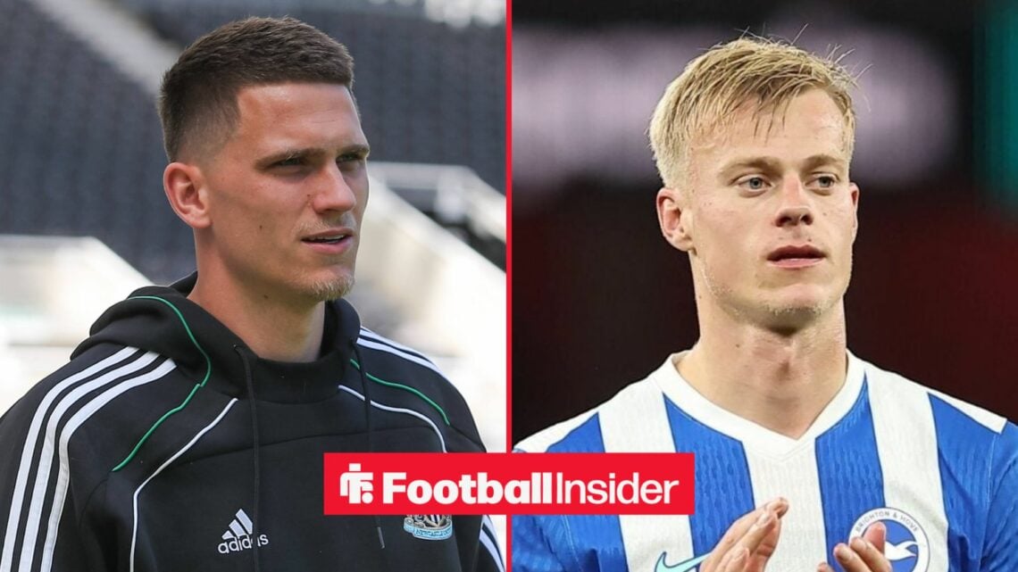 Newcastle United defender Sven Botman with Brighton centre-back Jan Paul van Hecke