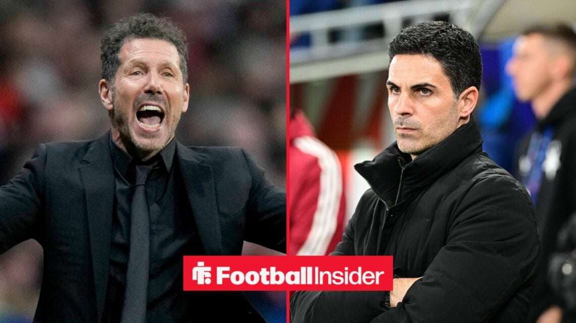 Atletico Madrid manager Diego Simeone with Arsenal manager Mikel Arteta
