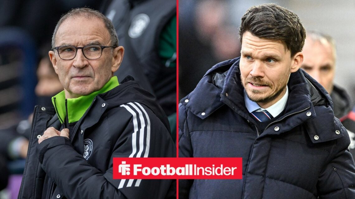 Celtic manager Martin O'Neill with Rangers manager Danny Rohl