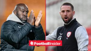 Former Port Vale manager Darren Moore claps with Barnsley manager Conor Hourihane inset