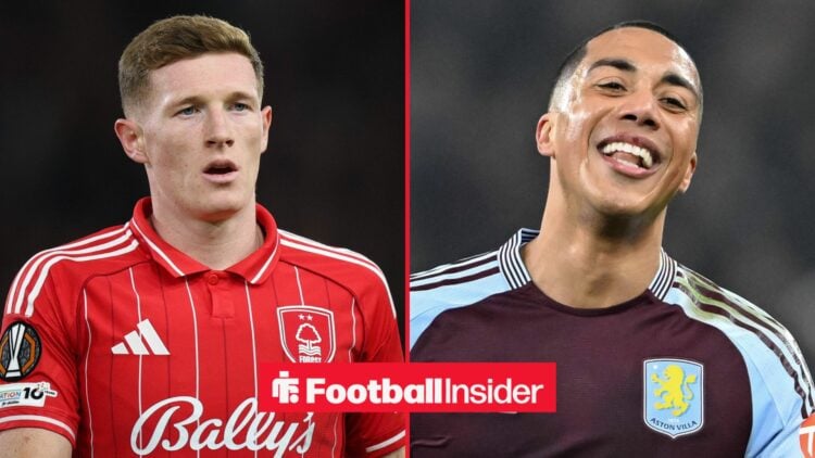 Nottingham Forest midfielder Elliot Anderson with Aston Villa midfielder Youri Tielemans