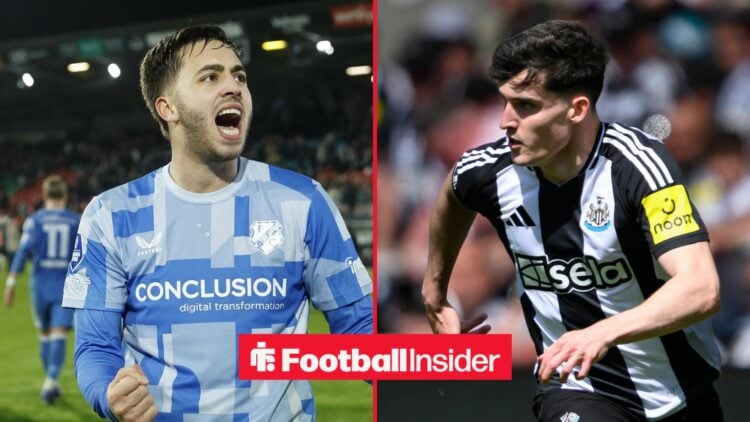 Utrecht defender Souffian El Karouani with Newcastle defender Tino Livramento