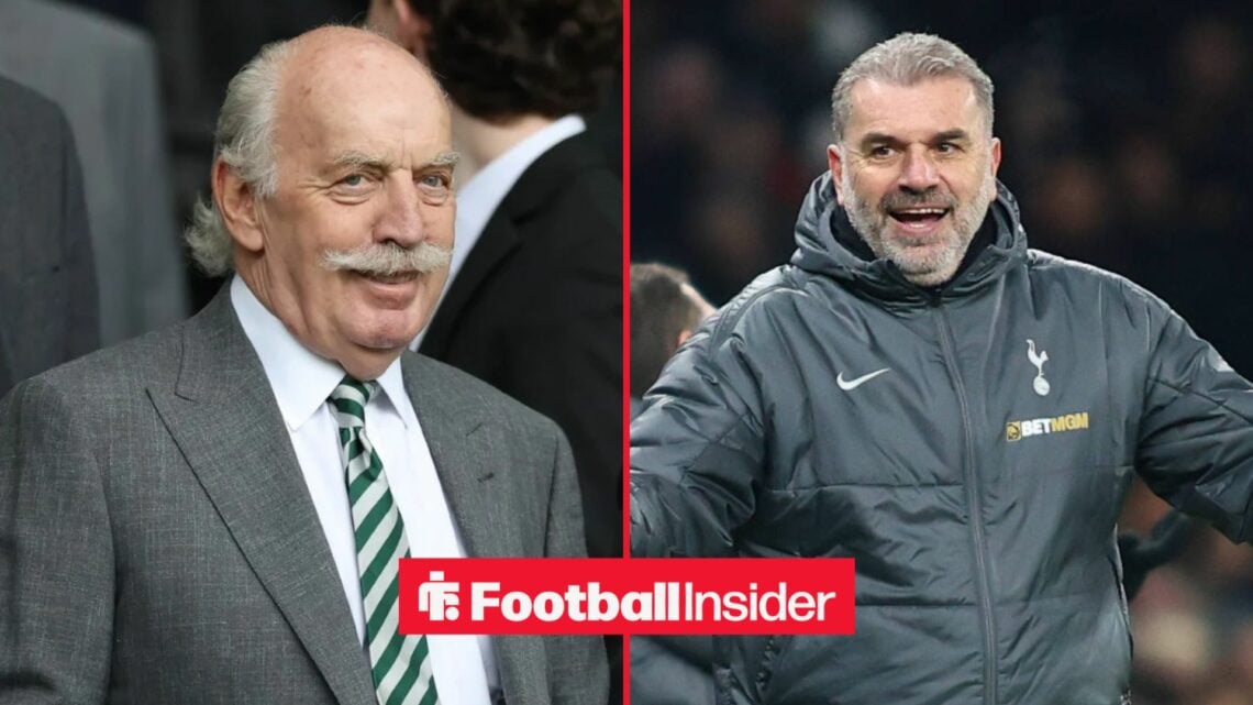 Dermot Desmond on left and Ange Postecoglou on right