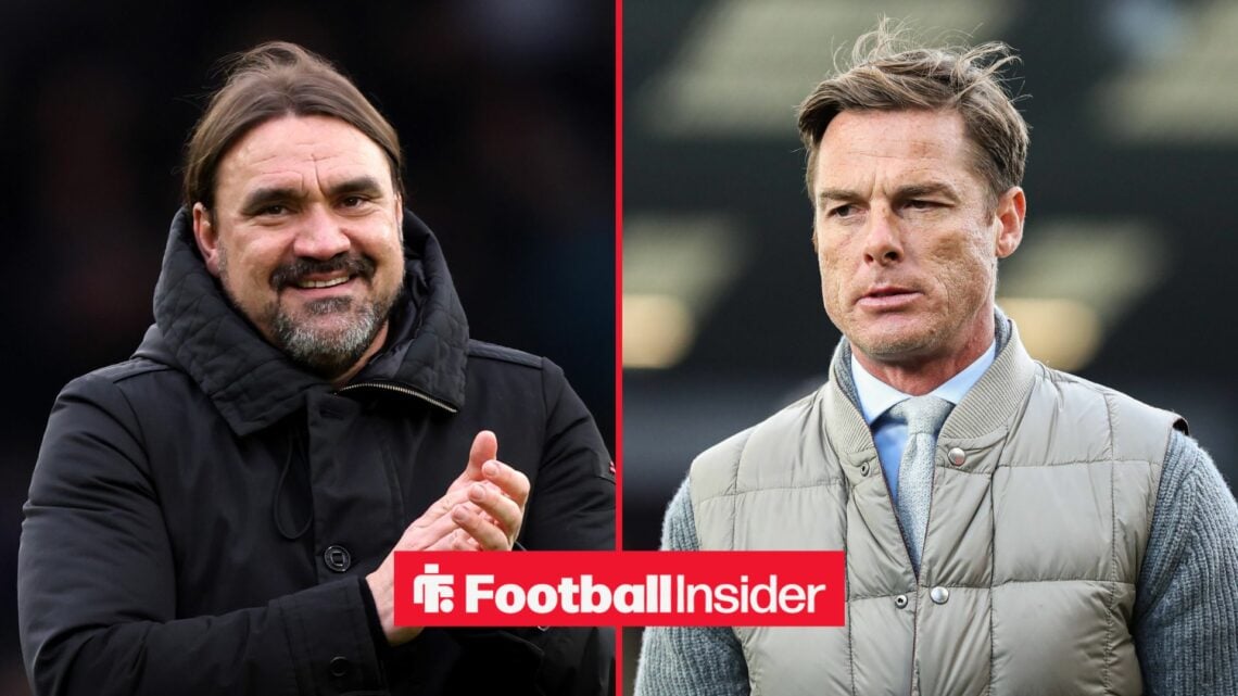Leeds United manager Daniel Farke smiles with Ex-Burnley manager Scott Parker inset