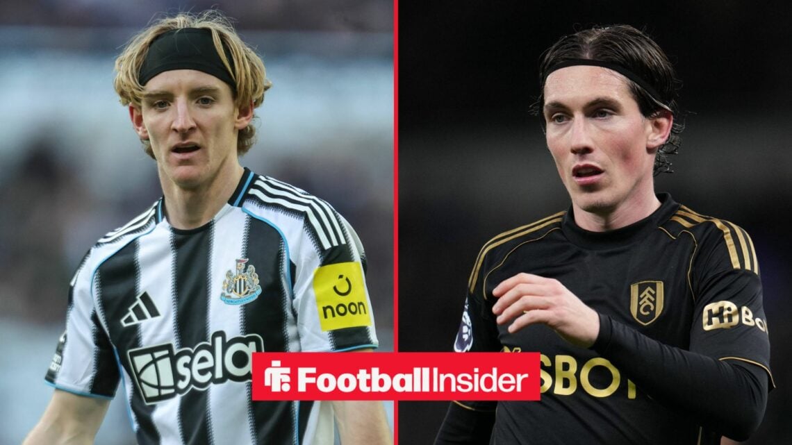 Newcastle United winger Anthony Gordon with Fulham forward Harry Wilson