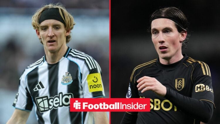 Newcastle United winger Anthony Gordon with Fulham forward Harry Wilson