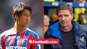 Crystal Palace midfielder Daichi Kamada and manager Oliver Glasner
