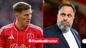 Nottingham Forest midfielder Elliot Anderson with owner Evangelos Marinakis