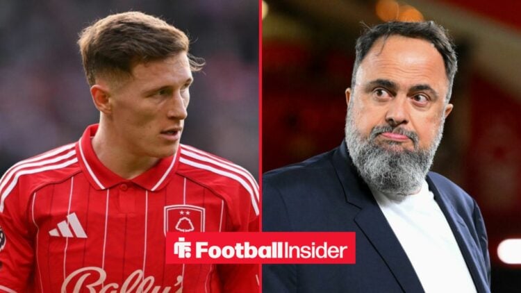 Nottingham Forest midfielder Elliot Anderson with owner Evangelos Marinakis