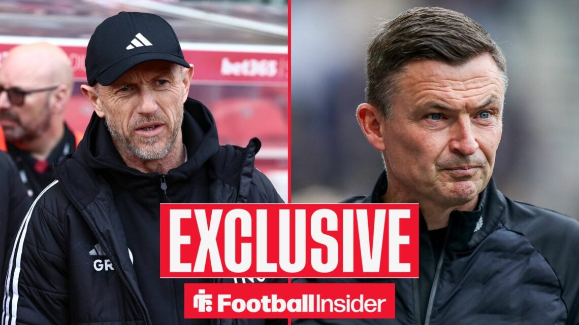 Gary Rowett looking at Paul Heckingbottom on right