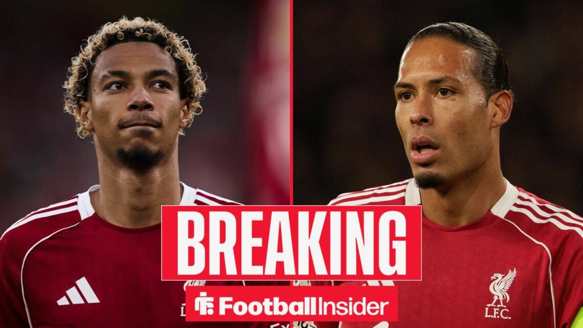 Hugo Ekitike looking at Virgil van Dijk on right