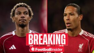 Hugo Ekitike looking at Virgil van Dijk on right