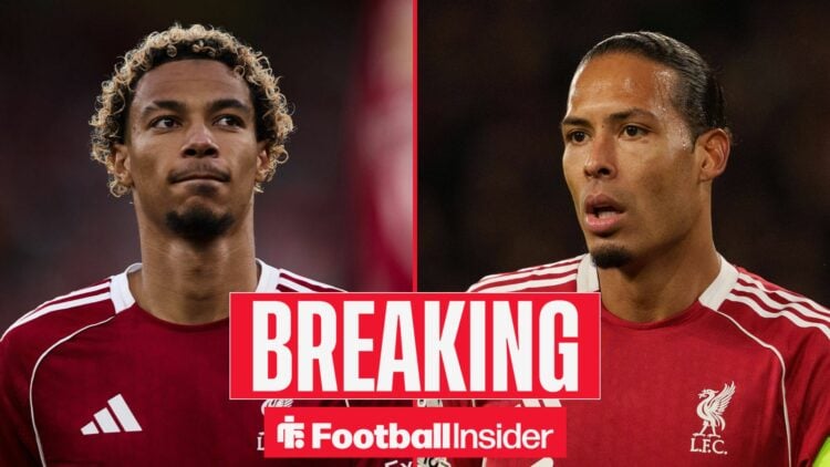 Hugo Ekitike looking at Virgil van Dijk on right