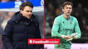 Danny Rohl looking at Jon McCracken on right