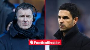 Chris Sutton looking at Mikel Arteta on right