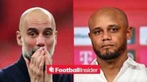 Manchester City manager Pep Guardiola covers his face with Bayern Munich boss Vincent Kompany