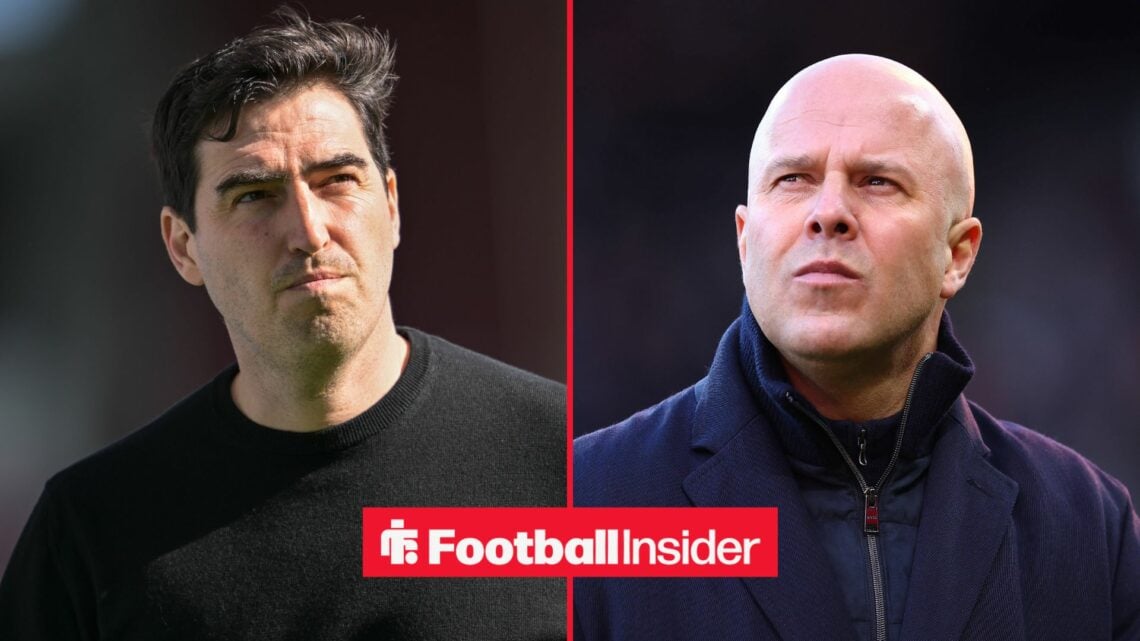 Bournemouth manager Andoni Iraola with Liverpool manager Arne Slot