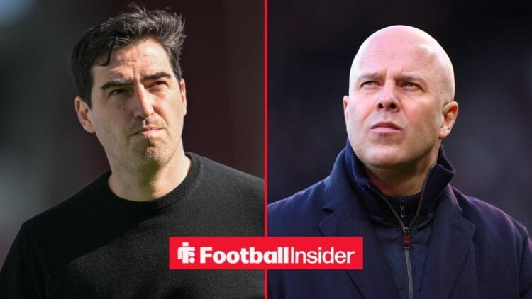 Bournemouth manager Andoni Iraola with Liverpool manager Arne Slot