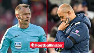 Premier League referee Stuart Attwell with West Ham manager Nuno Espirito Santo