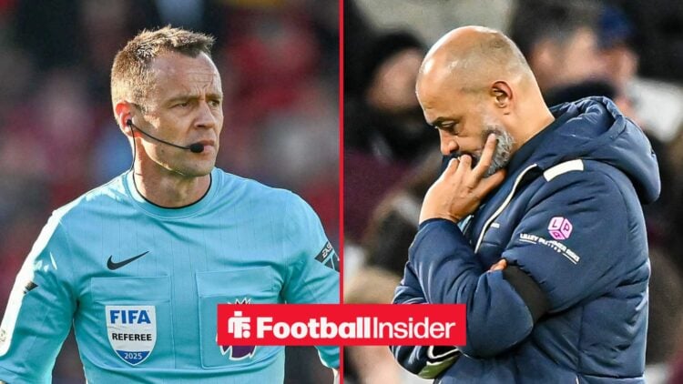 Premier League referee Stuart Attwell with West Ham manager Nuno Espirito Santo