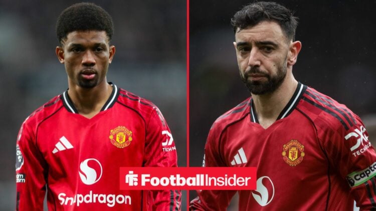 Amad Diallo on left Bruno Fernandes on right