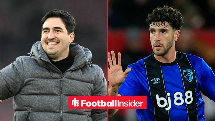 Bournemouth manager Andoni Iraola and defender Marcos Senesi