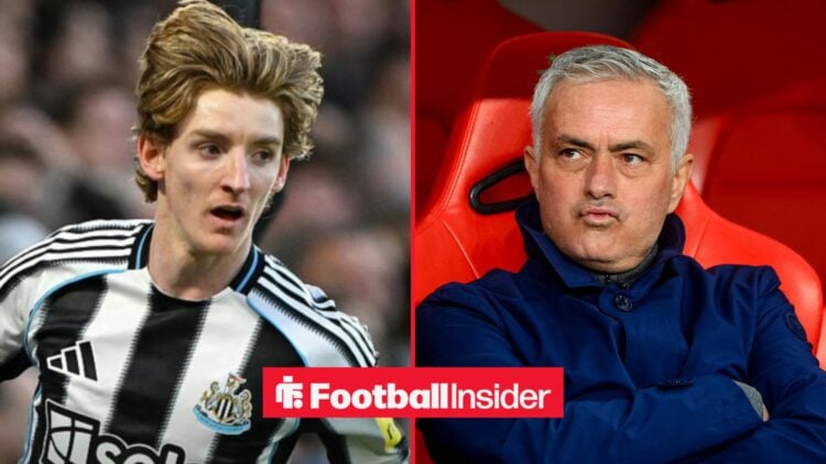 Newcastle United winger Anthony Gordon with Benfica manager Jose Mourinho inset
