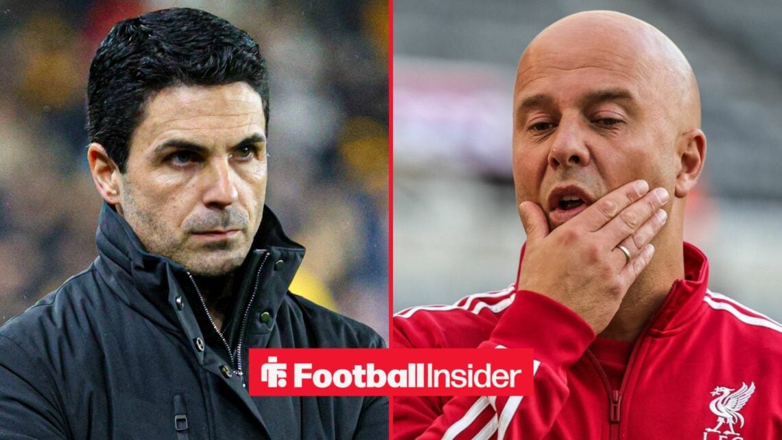 Arsenal manager Mikel Arteta with Liverpool boss Arne Slot