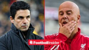 Arsenal manager Mikel Arteta with Liverpool boss Arne Slot