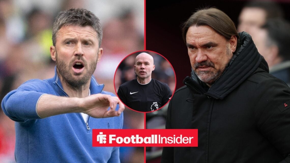 Michael Carrick on left, Daniel Farke on right with Paul Tierney in middle