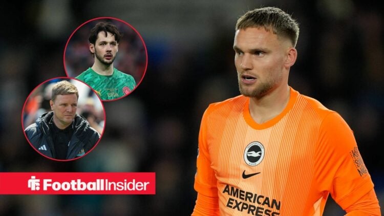 Brighton & Hove Albion manager goalkeeper Bart Verbruggen 1 during the Premier League match between Brighton and Hove Albion and Aston Villa at the...