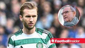 Benjamin Nygren in action for Celtic, with Martin O'Neill in a circular inset