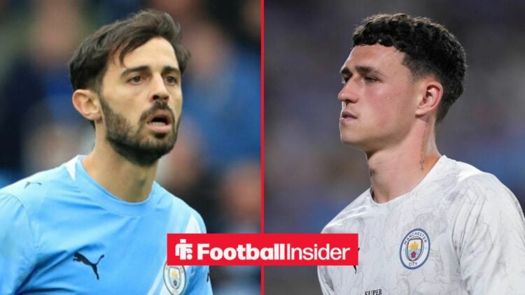 Bernardo Silva and Phil Foden in action for Man City