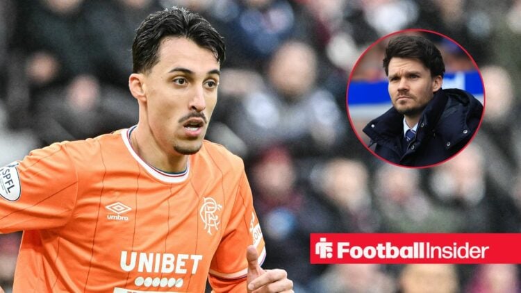 Bojan Miovski of Rangers during the William Hill Premiership match at Tynecastle Park, Edinburgh 21/12/2025 / Danny Röhl Rangers Head Coach during ...