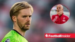 Brentford goalkeeper Caoimhin Kelleher / Liverpool manager Arne Slot disappointed at Anfield