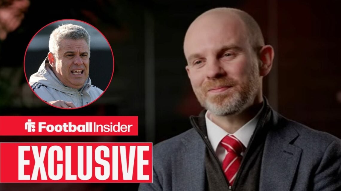 Bristol City CEO Charlie Boss in an interview, with James Ellis in a circular inset