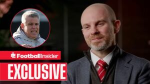 Bristol City CEO Charlie Boss in an interview, with James Ellis in a circular inset