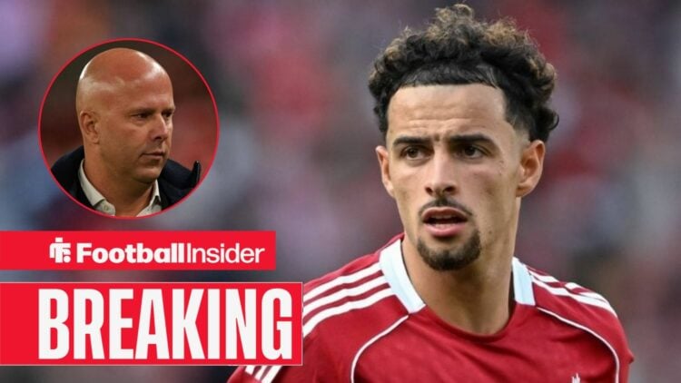 Curtis Jones in action for Liverpool, with Arne Slot in a circular inset