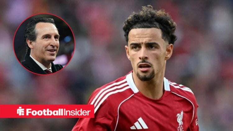 Curtis Jones in action for Liverpool, with Unai Emery in a circular inset