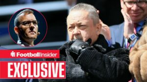 West Ham chairman David Sullivan alongside a circular inset of joint-chair Daniel Kretinsky