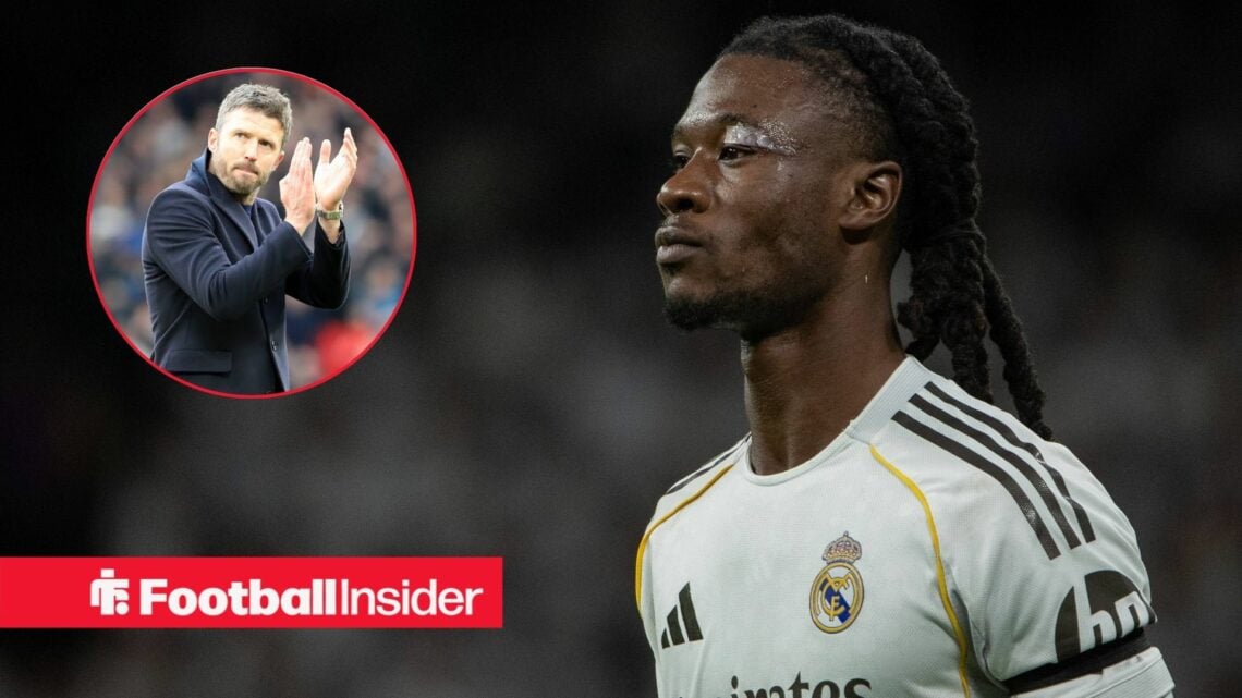 Eduardo Camavinga, Real Madrid seen in action during the EA SPORTS La Liga 2025-2026 match between Real Madrid and Elche at Santiago Bernabéu Stadi...