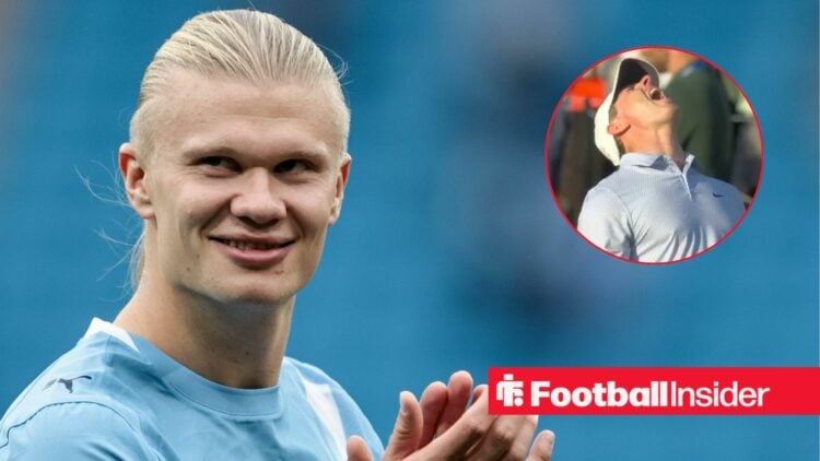 Erling Haaland of Manchester City celebrates the win with the fans during the Premier League match Manchester City vs Burnley at Etihad Stadium, Ma...