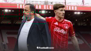 Nottingham Forest owner Evangelos Marinakis alongside Elliot Anderson at the City Ground