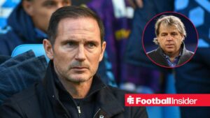 Frank Lampard on the sidelines at Coventry, with Todd Boehly in a circular inset