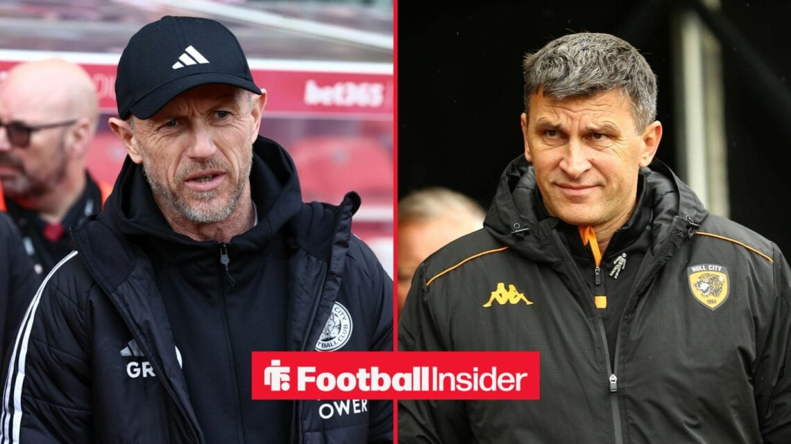 Leicester manager Gary Rowett and Hull boss Sergej Jakirovic stare at each other from either side of a split image.